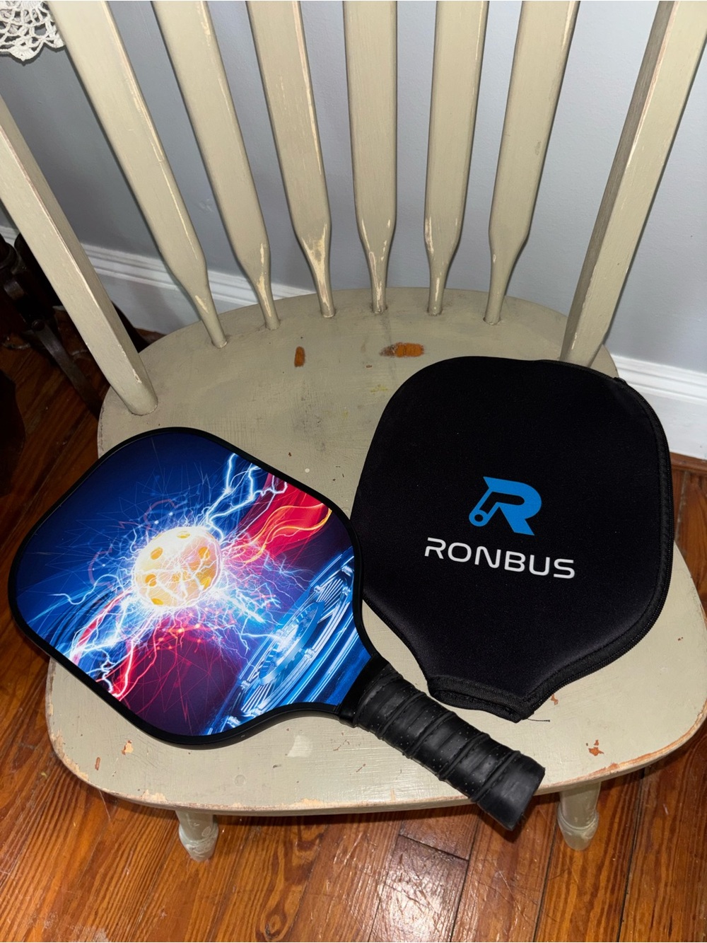 Ronbus w Blue Electric Graphic Pickleball Paddle with Black Cover